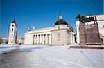 Cathedral with Bell Tower and Gediminas statue Square in Vilnius, Lithuania