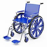 Blue wheelchair on a light background.