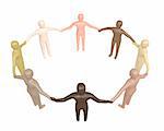 Unity concept - 3d render, circle of people from different ethnic backgrounds, holding hands.