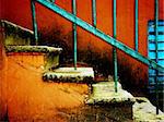 old stairway on vintage red
