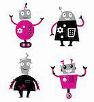 Cute cartoon robot characters. Vector collection.