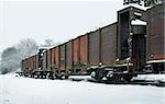 outdoor shot of old railway cars in Southern Germany at winter time