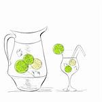 A glass of water with lime and pitcher