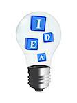3d blue cubes with text idea in bulb