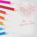 Valentine Day Background - Color Crayons and Heart