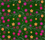 Seamless Flower Pattern On Dark Green Background. Vector Illustration