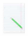 Blank Workbook Page With Green Pencil. Vector Illustration. EPS8