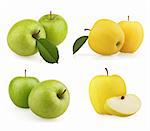 Set green and yellow apple fruits isolated on white background