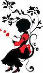 Silhouette girl with love letter valentine illustration