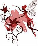 Fairy silhouette isolated on white background with flowers