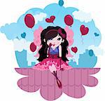 Cute cartoon love fairy with hearts and balls
