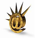 golden email alias with prickles on white background - 3d illustration