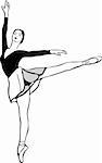 sketch of a ballerina on pointe in arabesque position