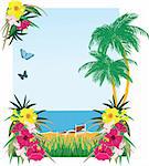 Background with tropical plants sea and beach
