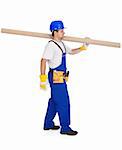 Handyman or worker carrying pipe section - isolated with a bit of shadow