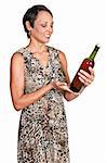 A beautiful African American woman holding wine bottle