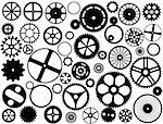 Various style and size gears, cogs and wheels silhouettes. Also available as a Vector in Adobe illustrator EPS 10 format, compressed in a zip file