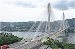 traffic bridge at day in hongkong