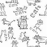 Seamles background of funny hand-drawn cats, vector illustration, eps10, 3 layers