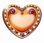 inlaid golden heart with shining diamonds and rubies