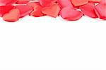 Border made of heart shaped confetti on white background