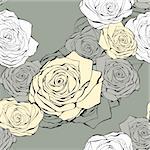 Seamless background from hand drawn roses on a grey