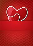 couple of valentine's heart in pocket. vector illustration on red background and place for text.