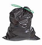 tied garbage bag on white background