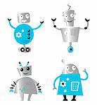 Cute cartoon robot characters. Vector collection.