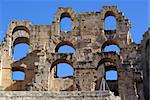 Wall of roman theater and blue sky in El-Jem, Tunisia