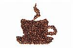 coffee beans in the shape of the cup on a white background