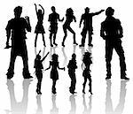 Vector silhouettes handmade, dancing and singing