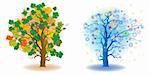 two seasons trees,autumn and winter, artistic icons