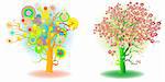 two seasons trees, spring and summer, artistic icons