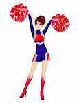 Cartoon cheerleader on white background with pom poms Vector illustration