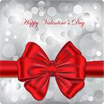 Happy Valentine's Day gift card. Bokeh background with red ribbon. Vector illustration