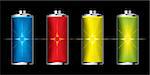 Collection of batteries with flash charge icon set