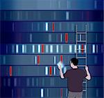 Illustration of a man choosing a DNA segment