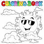 Coloring book with Sun and clouds 1 - vector illustration.