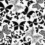 Repeating white pattern with black silhouettes butterflies (vector)