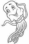 Jellyfish - Black and White Cartoon Illustration, Vector