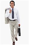 Portrait of a businessman going to work against a white background