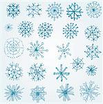 Set of vector twenty five miscellaneous snowflakes