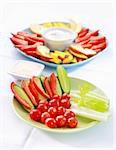 Raw vegetable and fruit with cream cheese and yogurt dip