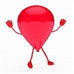 red party balloon stand and wave hands