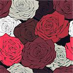Vintage background from hand drawn roses on a dark