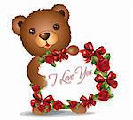 brown Teddy bear with greeting card with text I love you