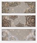three vector banners with paisley pattern and place for your text on  grungy background