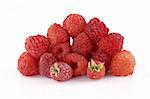 front view of ripe raspberry on white background