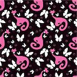 Seamless pattern with pink cats and butterfly